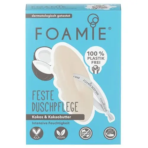 Produktbild: Foamie Festes Duschgel mit Kokos & Kakaobutter Öko-Test Sehr Gut, Duschpflege Intensive Feuchtigkeit mit Massage-Effekt, Feste Dusche 100% Vegan, Plastikfrei, 80g