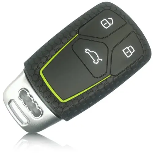 Produktbild: FOAMO Autoschlüssel Hülle kompatibel mit Audi 3-Tasten (Keyless-Go) - Silikon Schutzhülle Cover Schlüssel-Hülle in Schwarz-Grün