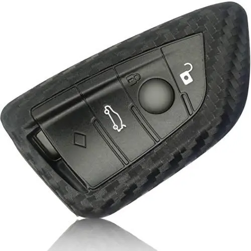 Produktbild: FOAMO Autoschlüssel Hülle kompatibel mit BMW 3-4-Tasten (nur Keyless-Go) - Silikon Schutzhülle Cover Schlüssel-Hülle in Carbon Schwarz
