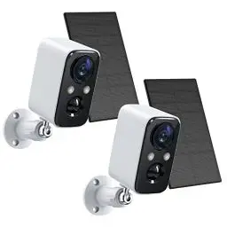 Produktbild: FOAOOD 2 Packung-Weiß Überwachungskamera Aussen Akku/Solar, Kamera Überwachung Aussen mit Farbige Nachtsicht, PIR-Personenerkennung, 2-Wege-Audio,1080P, IP66 Wasserdicht