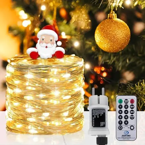 Produktbild: Fobekit 220 LED lichterkette außen strom, 25M 8 Modi lichterketten wasserdicht außen/innen Kupfer Lichterketten mit Remote-Timer fur Schlafzimmer, balkon möbel, Party, Weihnachten (Warmweiß)