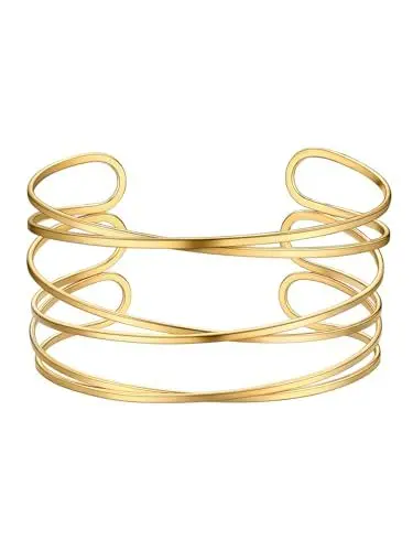Produktbild: FOCALOOK Armband Damen Gold Edelstahl Armband Offen Armreif Gold Oberarm Wickelarmband Manschette Armspange Charm Armband Armreif Offen Modeschmuck