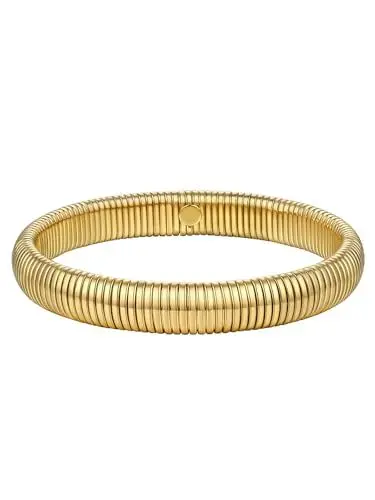 Produktbild: FOCALOOK Armreif Gold Stretch Armband Damen Edelstahl Elastisches Armband Schlangen Armreif Armspange Gold breit 10mm Schlangenarmband Damen Schmuck