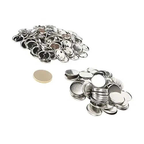 Produktbild: Focket 100 Stück Blanko-Knöpfe, runde Knöpfe für Button-Maschinen, Abzeichen-Rohlinge, Pin-Knöpfe, einschließlich Metallhülsen, Rückenabdeckung und Klarsichtfolie (44MM)