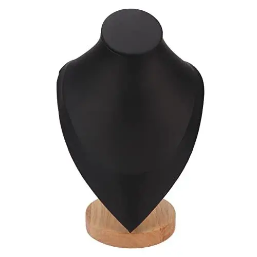Produktbild: Fockety Samt-Halskettenständer, Plüschstoff-Holzsockel, Schmuckbüstenhalter für Zuhause, Geschäfte, Glastischplatte (BLACK)
