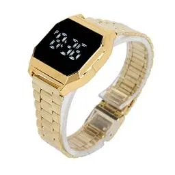Produktbild: Focket Sportuhr, wasserdichte Touchscreen Armbanduhr mit Leuchtender Stoppuhr, Countdown Timer, Modische Edelstahluhr mit Ultradünnem Armband für Herren, Lässige Digitaluhr(Golden)