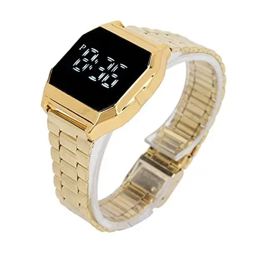 Produktbild: Focket Sportuhr, wasserdichte Touchscreen Armbanduhr mit Leuchtender Stoppuhr, Countdown Timer, Modische Edelstahluhr mit Ultradünnem Armband für Herren, Lässige Digitaluhr(Golden)