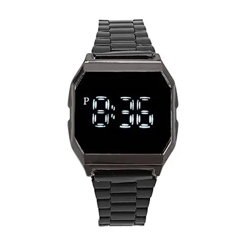 Produktbild: Focket Sportuhr, wasserdichte Touchscreen Armbanduhr mit Leuchtender Stoppuhr, Countdown Timer, Modische Edelstahluhr mit Ultradünnem Armband für Herren, Lässige Digitaluhr(Schwarz)