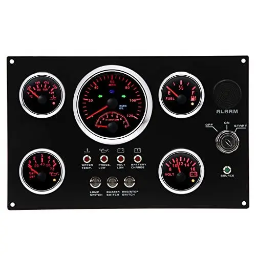 Produktbild: Fockety Digital Gauge Cluster Set, 12 V 5 Gauge Set Instrumententafel, 0 Bis 120 MPH 0 Bis 8000 U/min GPS Tacho Gauge Set,wasserdichte Rote LED 0 Bis 5 Bar 0 Bis 73 Psi für Marine Boat Car