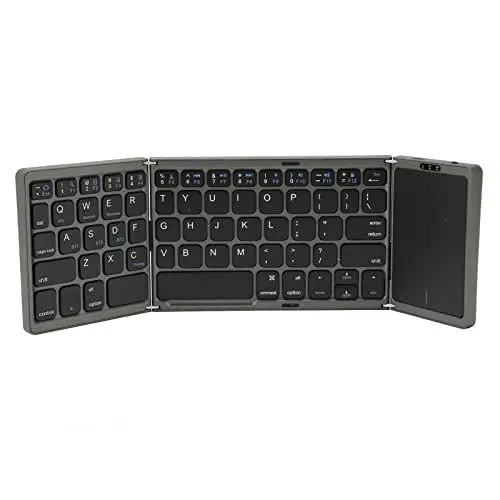 Produktbild: Fockety Faltbare Bluetooths-Tastatur, Wiederaufladbare Dreifach Faltbare Tragbare Drahtlose Tastatur in Voller Größe mit Touchpad, Ultradünne Faltbare Tastatur für Tablet, Smartphone, PC (Grau)