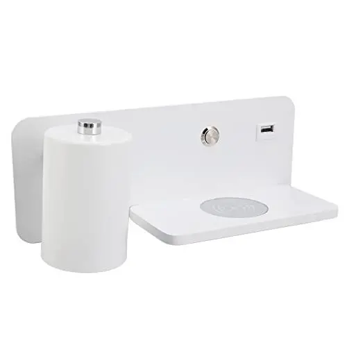 Produktbild: Fockety LED-Wandleuchten, Wand-Leseleuchte Nachttisch-Wandleuchte mit 5-V-USB-Ladeanschluss und Kabellosem Ladegerät, Drehbare Wandleuchte mit Warmem Licht für Schlafzimmer, Wohnzimmer (Weiß Links)