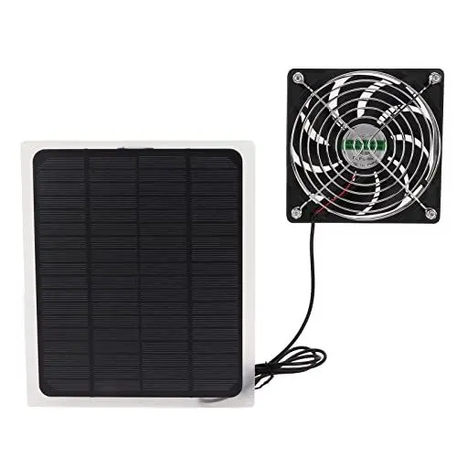 Produktbild: Fockety Solarmodul-Lüfter-Kit, 10 W USB 5 V/DC 18 V, wasserdichtes Solar-Lüfter-Kit, Outdoor-Solar-Abluftventilator mit 197 cm Kabel für Gewächshaus, Hühnerstall, Schuppen, Haustierhaus, Fensterabzug
