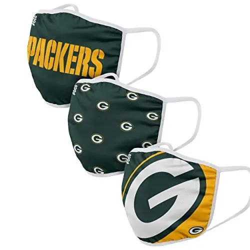 Produktbild: FOCO Green Bay Packers NFL Face Covering 3Pack Face Mask Forever Collectibles - One-Size