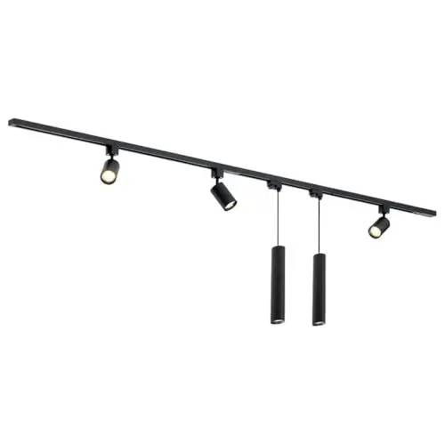 Produktbild: Qub Focus III 1-Phasen Led Schienensystem Komplettset - 300cm - Set 3 Spots und 2 Pendelleuchten - 3x 1m Schienen - I-Form - GU10 & LED-Kompatibel - Erweiterbar & flexibel - Spot lampe - Schwarz