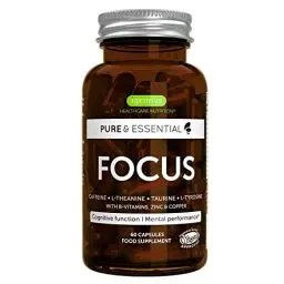 Produktbild: Focus – Gehirn-Booster mit Koffein, L-Theanin, Taurin, L-Tyrosin plus B-Vitamine, Zink & Kupfer, Verbesserte Kognitive Funktion & Geistige Leistungsfähigkeit, 60 Kapseln, von Igennus