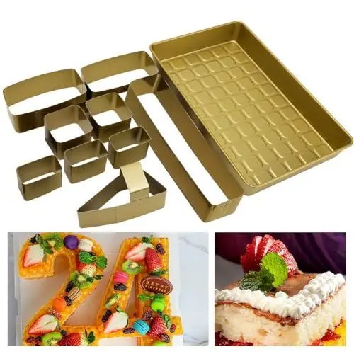 Produktbild: FOGARI Zahlen Buchstaben Kuchenform - 10 Stücke Backformen Zahl Aluminium Verstellbar für DIY Groß Backen Formen Set, 37.5 x 24.8 x 5.2 cm