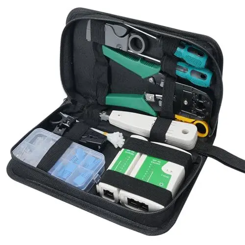 Produktbild: FOGAWA 12 in 1 Netzwerk Werkzeug Set für RJ45 Netzwerk Reparaturwerkzeuge mit Abisolierzange und Krimpzange RJ45 Stecker Netzwerk Kabeltester Kit LAN Crimpzange Set