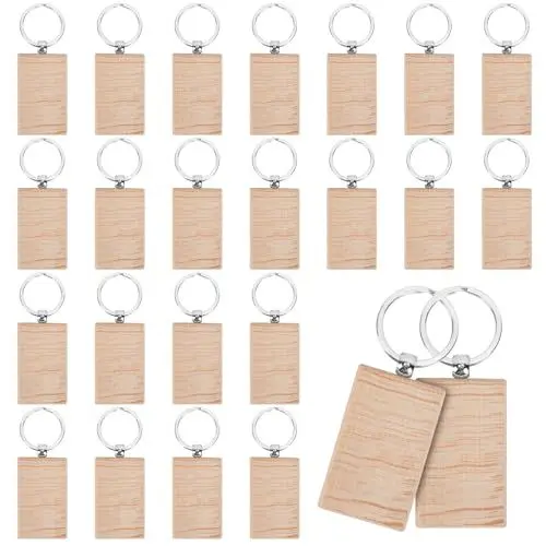 Produktbild: FOGAWA 24 Stück Schlüsselanhänger Holz Blanko DIY Holz Schlüsselanhänger Rechteck Wooden Keychain 32 * 53mm Schlüsselbund Rohlinge für DIY, Malerei, Basteln Dekoration Geschenke (Rechteck)