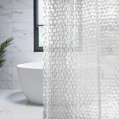 Produktbild: FOGAWA Duschvorhang Transparent Badvorhang 120 x 180cm 3D Eva Shower Curtains Duschvorhänge Wasserdicht Anti Schimmel Bad Vorhang mit 8 Ringe für Dusche und Badewanne