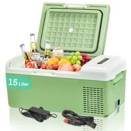 Produktbild: FOHERE Kompressor Kühlbox, 15L Auto Kühlschrank und Gefrierschrank,Tragbarer Mini Kühlschrank (-20℃~20℃) mit 12/24V DC & 220-240V AC für Auto, RV, LKW, Van, Boot für Camping, Reisen, Angeln, Grün