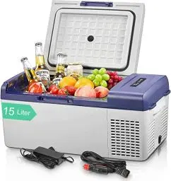 Produktbild: FOHERE Kompressor Kühlbox, 15L Auto Kühlschrank und Gefrierschrank,Tragbarer Mini Kühlschrank (-20℃~20℃) mit 12/24V DC & 220-240V AC für Auto, RV, LKW, Van, Boot für Camping, Reisen, Angeln, Grau