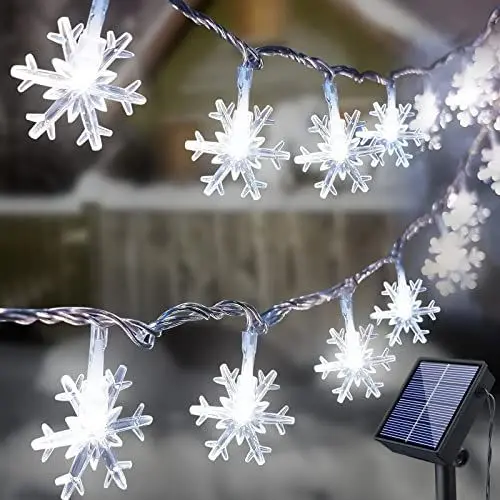 Produktbild: Fohil Solar Lichterkette Außen, 100 LED 12M Schneeflocke Solar Lichterketten Aussen IP65 Wasserdicht Lichterketten Innen 8 Modi Weihnachtsbeleuchtung Weihnachtsdeko Aussen Garten Balkon deko