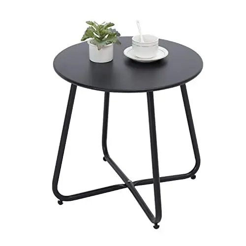Produktbild: Fokebel Beistelltisch, Kleiner Beistelltisch Metall, Garten Rund, Couchtish & Kaffeetisch mit Verstellbarer Tischbeine (Schwarz, Ø 45x45H cm)