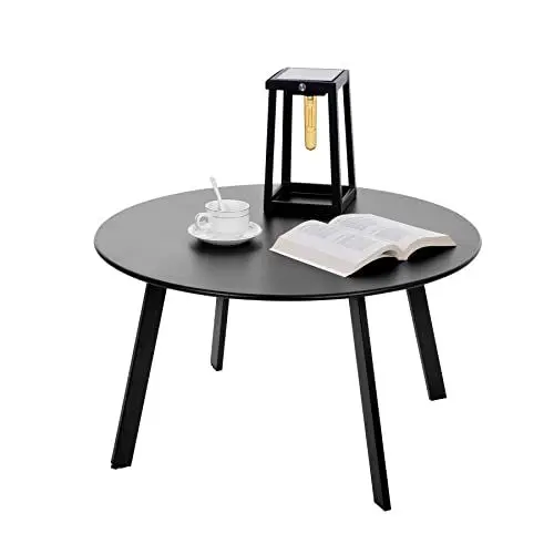 Produktbild: Fokebel Beistelltisch Metall, Garten Beistelltisch Rund, Sofatisch Kaffeetisch & Couchtish mit Verstellbarer Tischbeine (Schwarz, Ø 70 x 40H cm)…