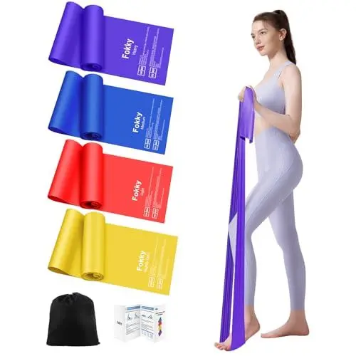 Produktbild: Fokky 1.8M Fitnessbänder, 4er Set Widerstandsbänder Gymnastikband, Resistance Bands mit Tragetasche & Übungsanleitung, Fitnessband für Pilates Yoga Fitness Muskelaufbau