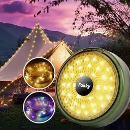 Produktbild: Fokky Camping Lichterkette Aufrollbar, Outdoor Lichterkette Wasserdicht mit Fernsteuerung, Tragbare LED Lichterkette USB Aufladung für Camping, Partys, Wandern Outdoor Außen, Warmes/Farbiges Licht