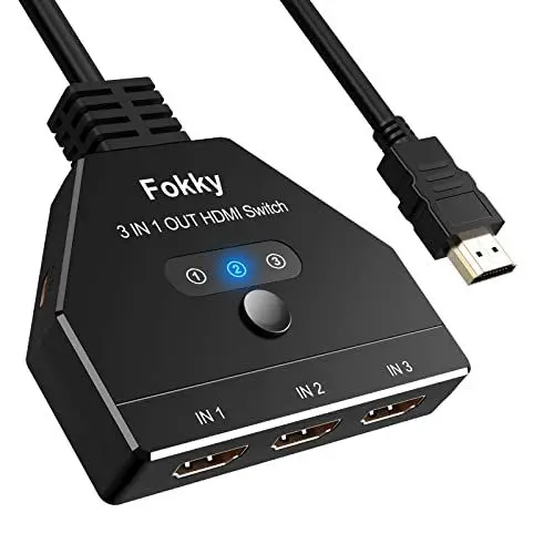 Produktbild: HDMI Switch HDMI Splitter, Fokky 4K@60Hz Automatisch HDMI Switcher 3 in 1 Out HDMI Verteiler Aluminium 2.0 HDMI Umschalter Unterstützt 3D UHD HDR für Fire TV Stick Laptop PS5 PC Xbox DVD Blu-Ra