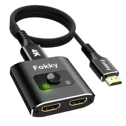 Produktbild: HDMI Switch HDMI Splitter 4K @ 60Hz, Aluminium Bi-Directional HDMI Switch 2 in 1 Out or 1 in 2 Out HDMI Splitter HDMI Switcher Supports HD 4K 3D 1080P (Schwarz mit 1m Datenkabel)