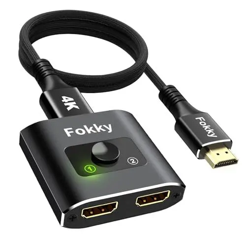 Produktbild: HDMI Switch HDMI Splitter 4K @ 60Hz, Aluminium Bi-Directional HDMI Switch 2 in 1 Out or 1 in 2 Out HDMI Splitter HDMI Switcher Supports HD 4K 3D 1080P (Schwarz mit 1m Datenkabel)