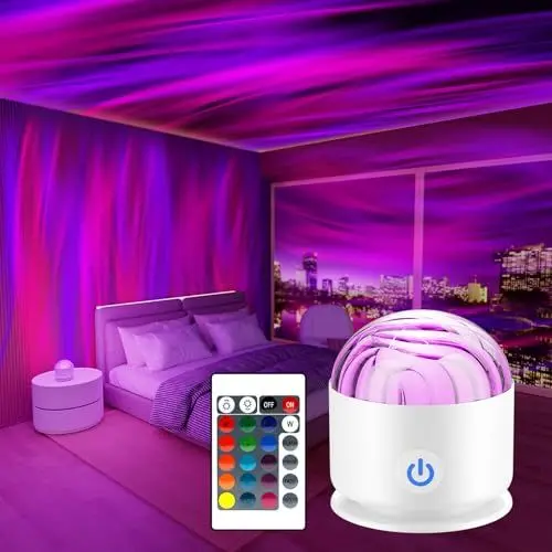 Produktbild: Fokky LED Sternenhimmel Projektor Kinder, Wiederaufladbarer Polarlicht Lampe, Aurora Lampe mit 16 Lichteffekten und Fernbedienung, Galaxy Projector, Nachtlicht Kinder und Erwachsene, Zimmer Deko