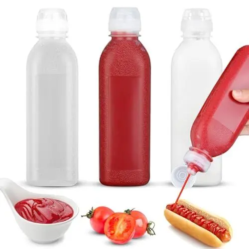 Produktbild: Fokroin 3 Stück Squeeze Flasche, Ölflasche Plastik 300ML, Plastik Quetschflasche Mit Kappen, BPA Frei,Kein Leck Condiment Flaschen für Malen,Backen,Ketchup,scharfe Soße,Olivenöl, Saucenflasche