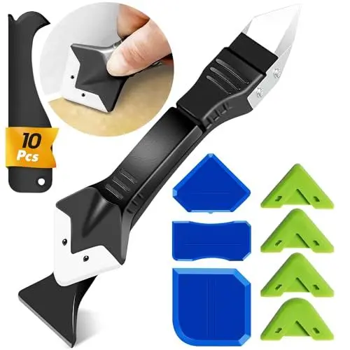 Produktbild: FOLAI Silikonentferner Werkzeug Set Silikon Abzieher - 3 in 1 Fugenwerkzeug Fugenkratzer aus Edelstahlkopf mit Fugenglätter, Dichtungsdüsen ​für Küche Bad Boden Spüle Fenster Abdichtung