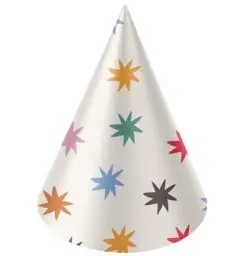 Produktbild: Folat 26872 Dekoration weiß mit bunten Sternen Hütchen-Starburst-6 Stück-Fröhlich und farbenfroh Party Geschirr für Kinder und Erwachsenen Geburtstag, Mehrfarbig
