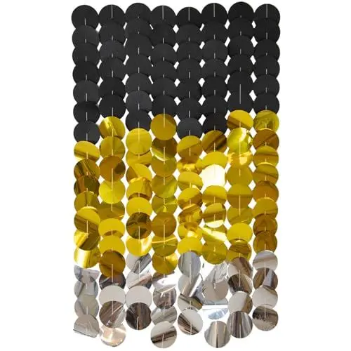 Produktbild: Folat 27590 Partyhintergrund - Schwarz & Gold Festive Galaxy - Kreis - 80 x 170 cm - für Hochzeit, Party, Dekoration, Fotoautomat und Festivals Bühnendekor