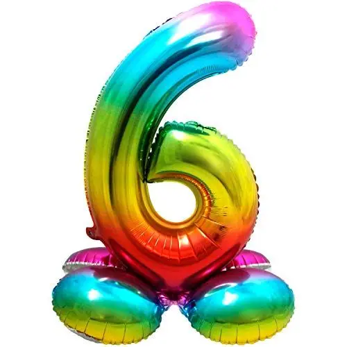 Produktbild: Folat 64296 Folienballon Zahl 6 ca. 81 cm, Rainbow mit Basis, Costumes