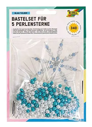 Produktbild: folia 12530 - Bastelset für 5 Perlensterne, blau / silber / perlweiß - ideal als selbstgemachte Dekoration für Weihnachten