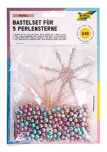 Produktbild: folia 12550 - Bastelset für 5 Perlensterne Pastel, rosé / türkis / grau, 340 teilig - ideal als selbstgemachte Dekoration für Weihnachten