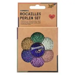 Produktbild: folia 12912 - Rocailles Perlen Bastelset MERMAID, mit ca. 90 g Perlen in 7 Farben, Nylonfaden und Verschlüsse - zum Gestalten von Schmuck, Perlentieren und Accessoires