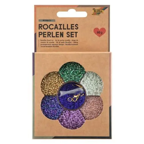 Produktbild: folia 12912 - Rocailles Perlen Bastelset MERMAID, mit ca. 90 g Perlen in 7 Farben, Nylonfaden und Verschlüsse - zum Gestalten von Schmuck, Perlentieren und Accessoires