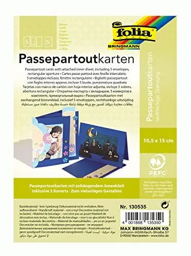 Produktbild: folia 130535 - Passepartouts mit rechteckiger Stanzung, ca. 10,5 x 15 cm, 5 Karten (220 g/qm) und Kuverts, königsblau - ideal für Einladungen, Glückwunsch- oder Grußkarten