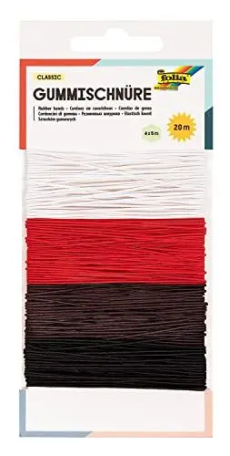 Produktbild: folia 13701 - Gummi-Schnüre, dünnes elastisches Gummi-Band in 4 Farben à 5 m, ca. 1 mm stark, zum Basteln von Masken, Armbändern uvm.