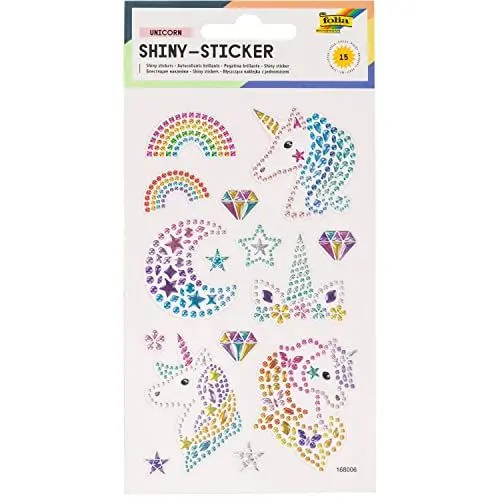 Produktbild: folia 18301 - Shiny Sticker, Unicorn, 15 Sticker, aus bunten Strasssteinen, in verschiedenen Motiven, einfach von der Folie abzuziehen