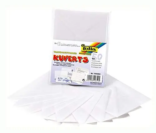 Produktbild: folia 195000 - Briefumschläge, 50 Kuverts aus Transparentpapier, weiß, ca. 11 x 15,5 cm, 115 g/m², passend für DIN A6 Karten, ideal als Briefumschlag bei Glückwünschen, Einladungen und Gutscheinen