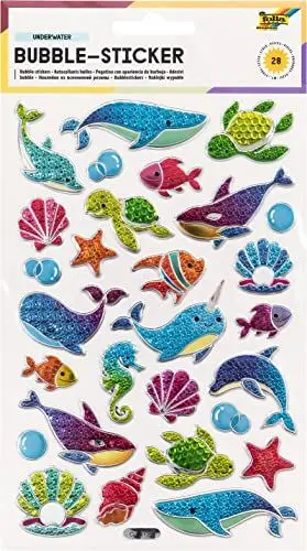 Produktbild: folia 19502 - Bubble - Sticker II mit Unterwasser Motiven, mit strukturierter Bläschenoberfläche, 28 Stück, ideal geeignet zum Verzieren von Grußkarten, Bastelarbeiten und Scrapbooking