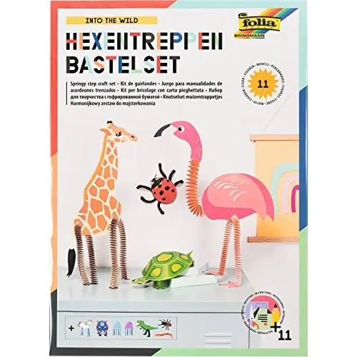 Produktbild: folia 21901 - Bastelset Hexentreppen-Tiere, Set für 11 Figuren, 262 Teile - ideal für Kinder zum Erstellen lustiger Figuren aus Papier