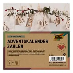 Produktbild: folia 2209 - Adventskalender Zahlen, Holz natur, 24 Zahlen aus Holz zum Aufhängen